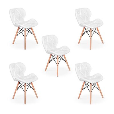 Conjunto 5 Cadeira Charles Eames Eiffel Slim Wood Branca