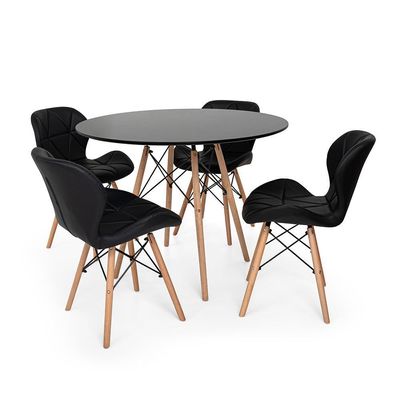Kit Mesa Jantar Eiffel 120cm Preta e 04 Cadeiras Slim Preta