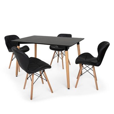 Kit Mesa Jantar Eiffel 120x80 Preta 04 Cadeiras Slim Preta