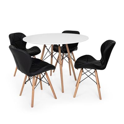Kit Mesa Jantar Eiffel 90cm Branca 04 Cadeiras Slim Preta
