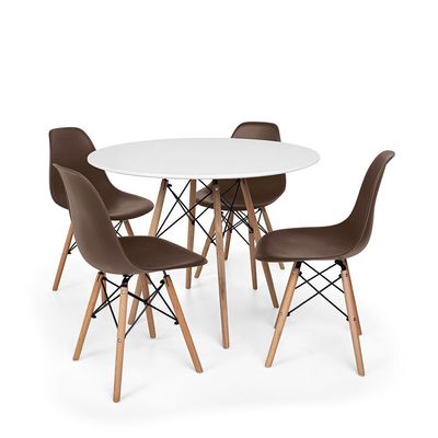 Kit Mesa Eiffel Branca 4 Cadeiras Eames Marrom