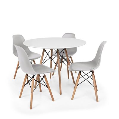 Kit Mesa Eiffel 90cm Branca 4 Cadeiras Charles Eames Cinza