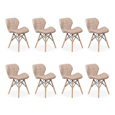 Kit 08 Cadeiras Charles Eames Eiffel Slim Wood Estofada Nude