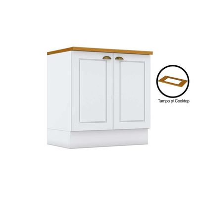 Balcão de Cozinha Americana 2 Portas c/Tampo Cooktop 80cm Branco - Henn