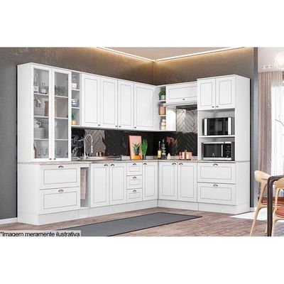 Balcão de Cozinha Americana p/ Pia 3 Gavetas e 2 Portas c/Tampo 120cm Branco - Henn