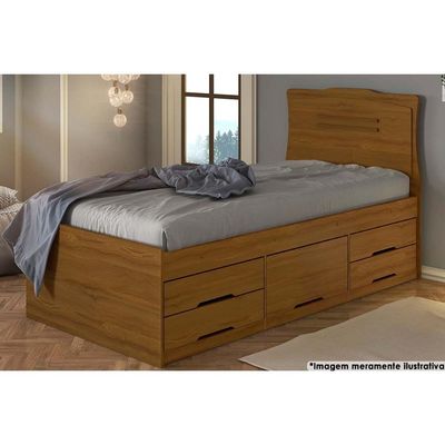 Cama Solteiro Multifuncional Júlia c/ 5 Gavetas Cinamomo/Off White - Conquista