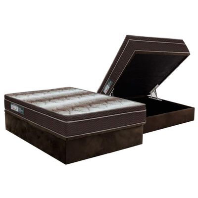 Cama Box Baú Casal: Colchão Ortopédico Ortobom Wood Light + Base CRC Suede Brown(138x188)