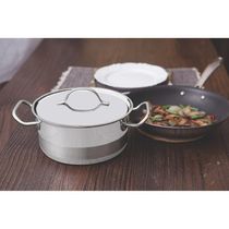 Caçarola Professional Rasa Aço Inox Fundo Triplo Tampa Plana Detalhe Satinado 16cm 1,4l