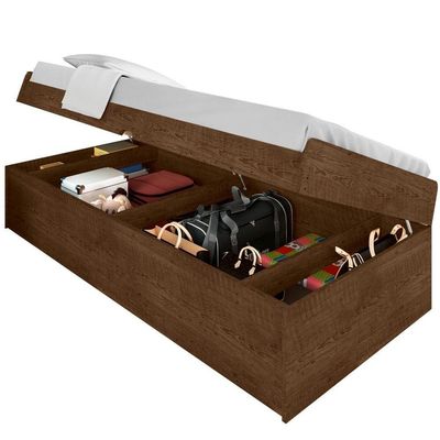 Cama Solteiro Baú Cinthya Malbec Com Colchão