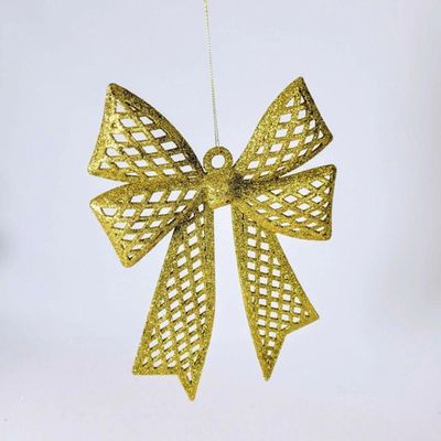 Enfeite árvore Natal Laço Dourado Glitter 24cm