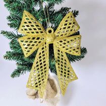 Enfeite árvore Natal Laço Dourado Glitter 24cm