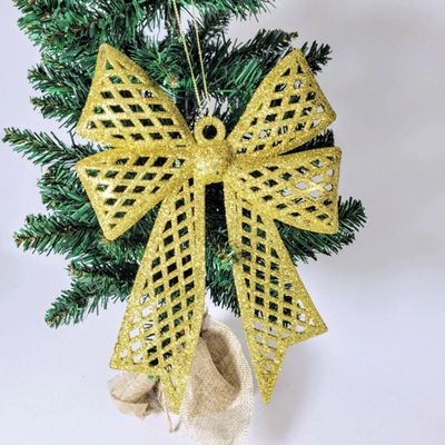 Enfeite árvore Natal Laço Dourado Glitter 24cm
