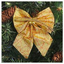 Enfeite árvore Natal Laço Dourado Brilhante 14cm 8 Unidades
