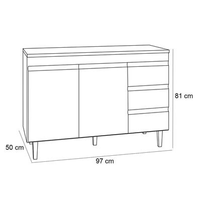 Balcão De Pia 100 Cm Adriana 2 Portas 3 Gavetas Cinza