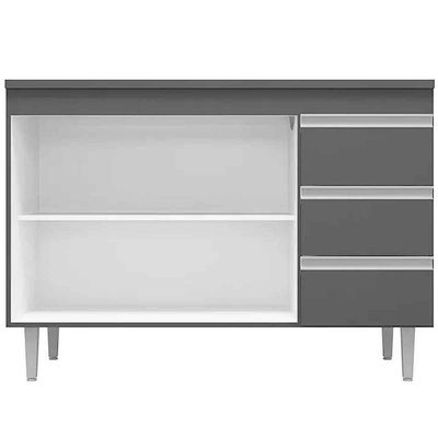 Balcão De Pia 100 Cm Adriana 2 Portas 3 Gavetas Cinza