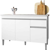 Balcão De Pia 120 Cm Talita 3 Portas 1 Gaveta Branco