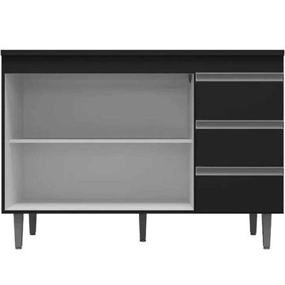 Balcão De Pia 100 Cm Adriana 2 Portas 3 Gavetas Preto