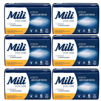 Lençol Descartável Absorvente Mili Vita Care p/adulto 6 pacotes c/ 6 lençóis  Total 30 lençóis