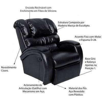 Poltrona Do Papai Reclinável Giratória Balanço Zero Wall Biorne F05 Corano Preto B - Lyam Decor