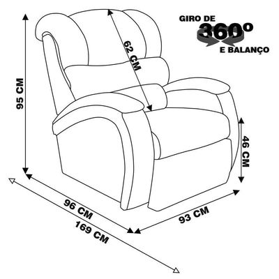 Poltrona Do Papai Reclinável Giratória Balanço Zero Wall Biorne F05 Corano Preto B - Lyam Decor