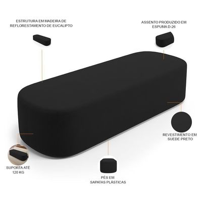 Kit 02 Puffs Decorativos Orgânicos Para Living Quarto 160cm Doha W01 Suede Preto - Lyam Decor