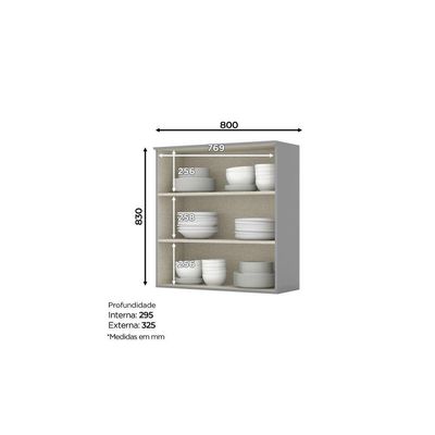 Armário Aéreo 2 Portas 80 Cm Amy Casa 812 Cinza