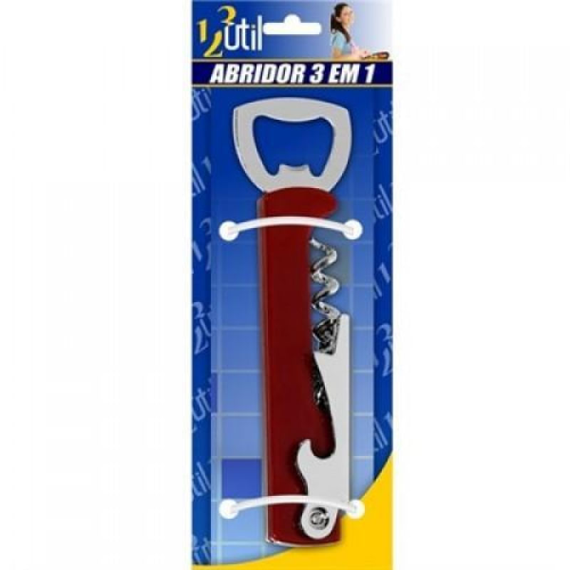 Abridor Latas Garrafa 3 em 1 - Vermelho