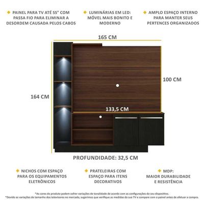 Estante 3 Leds Painel Tv 55'' e 2 Portas Dallas