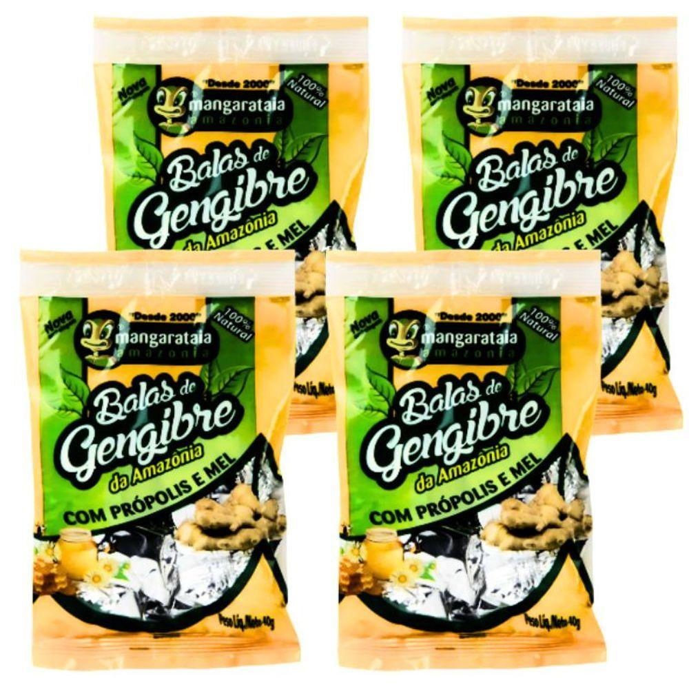 Balas De Gengibre Da Amazônia Com Própolis E Mel - 4 Pacotes De 40 G - 100% Natural