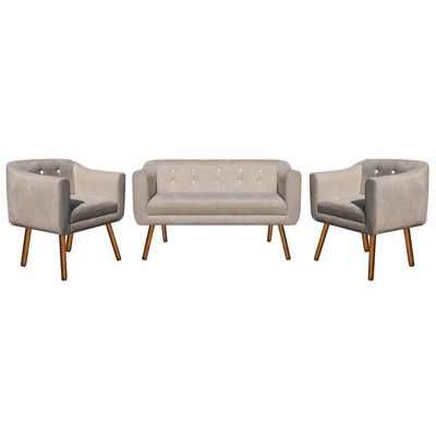 Kit 01 Namoradeira e 02 Poltronas Julia Bege Com Strass