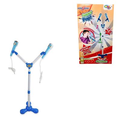 Microfone Duplo Super Pop com Pedestal Conecta com Celular