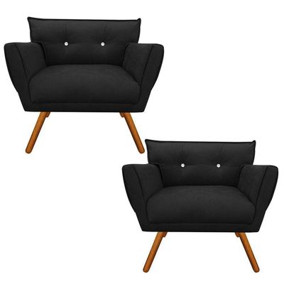 Kit 02 Poltronas Anitta Preto Com Strass Pés Palito Castanho