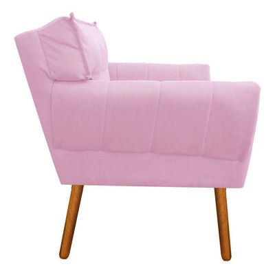 Kit 02 Poltronas Anitta Suede Rosa Bebê Pés Palito Castanho