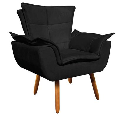 Kit 02 Poltronas Opala Suede Preto Pés Palito Castanho