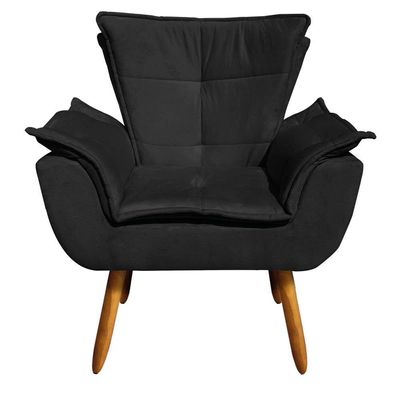 Kit 02 Poltronas Opala Suede Preto Pés Palito Castanho