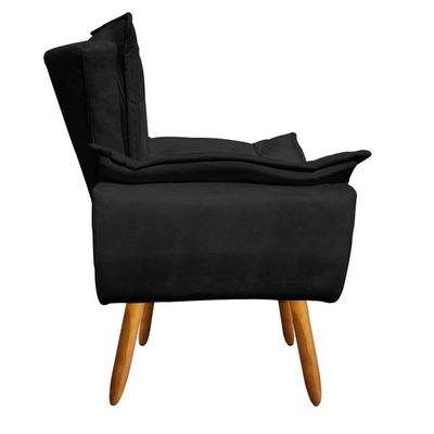 Kit 02 Poltronas Opala Suede Preto Pés Palito Castanho