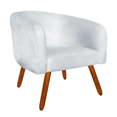 Kit 02 Poltronas Stella Suede Cinza Pés Palito Castanho