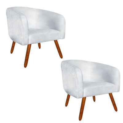 Kit 02 Poltronas Stella Suede Cinza Pés Palito Castanho