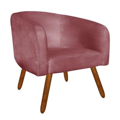 Kit 02 Poltronas Stella Suede Rose Pés Palito Castanho