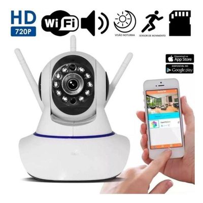 Câmera Ip 3 Antenas Segurança Vigilância Residencial Hd 360º