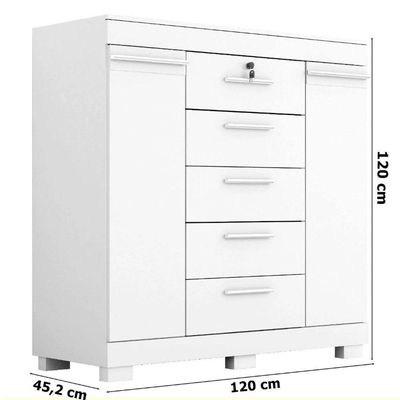 Cômoda Diana Prime Com 5 Gavetas Com Chave Acp Móveis Branco
