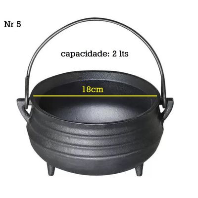 Panela Tripé Caldeirão Nº 5 Ferro Fundido Tampa Ferro Santana 2 Litros