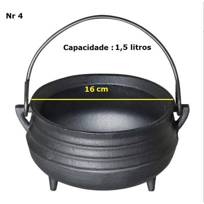 Panela Tripé Caldeirão Nº 4 Ferro Fundido Tampa Ferro Santana 1,5 Litros