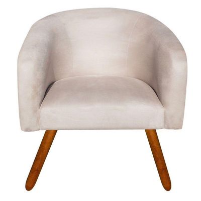 Poltrona Stella Suede Bege Pés Palito Castanho Drossi