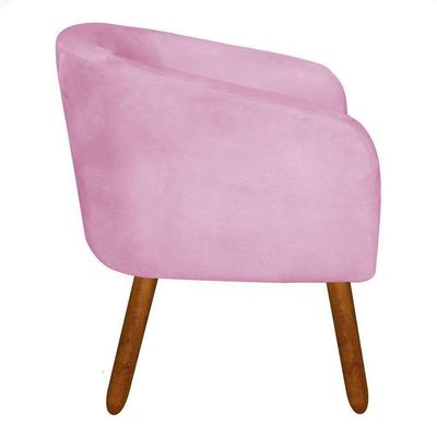 Poltrona Stella Suede Rosa Bebê Pés Palito Castanho Drossi