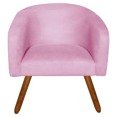 Poltrona Stella Suede Rosa Bebê Pés Palito Castanho Drossi