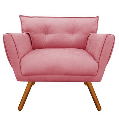 Poltrona Anitta Suede Rose Pés Palito Castanho D´rossi