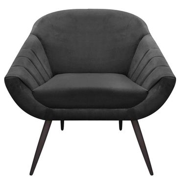Kit 02 Poltronas Giovana Suede Preto Pés Palito Ferro Drossi