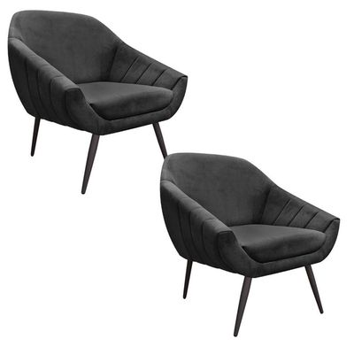 Kit 02 Poltronas Giovana Suede Preto Pés Palito Ferro Drossi