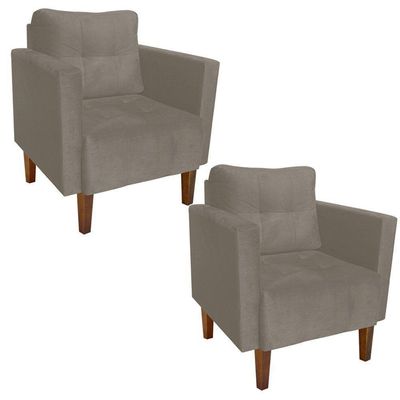 Kit 02 Poltronas Lívia Suede Marrom Rato Pés Chanfrado